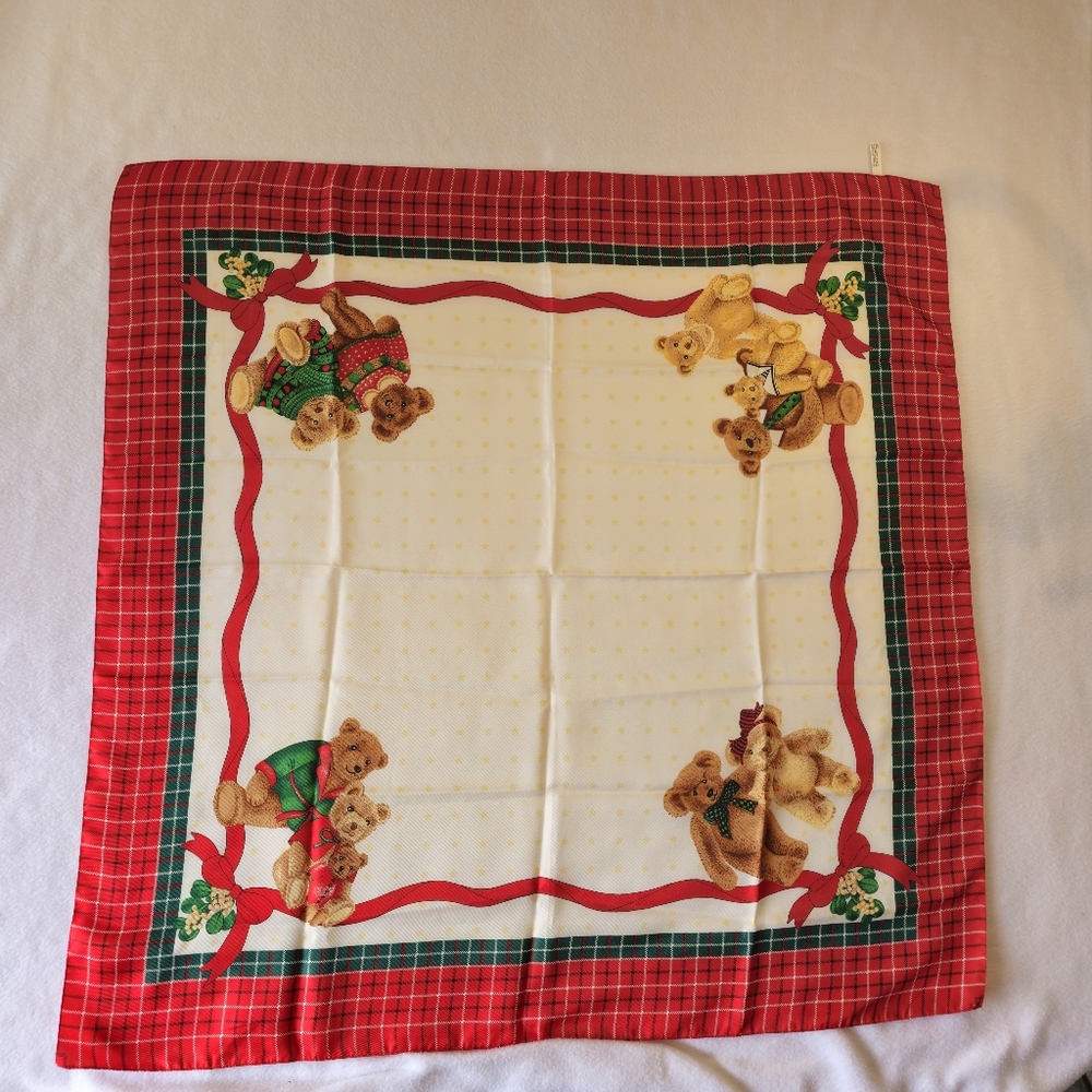 Vintage Avon Festive Teddy Bear‎ Plaid Scarf